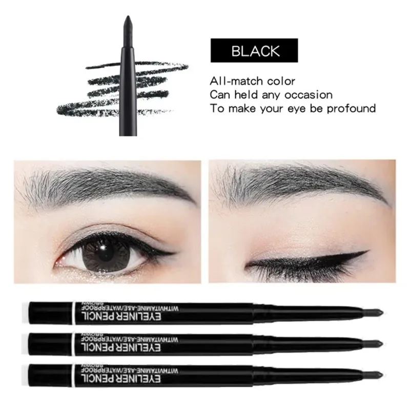 3pcs Waterproof Black Eyeliner Pencil Long Lasting Smoky Eyeshadow Pen Multi-Function Beginner-Friendly Eyebrow Eye Liner Makeup
