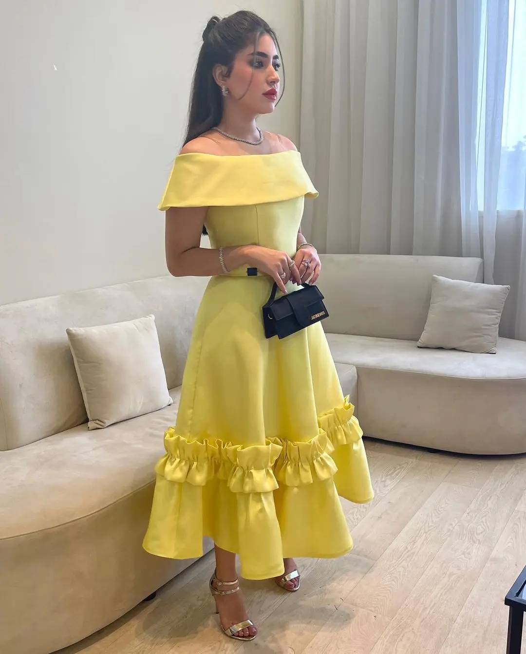 FLORINE TULIRAIN Off-the-shoulder Sleevless Yellow A-line Floor-length Wedding Evening Dress Cocktail Prom Gown For Sexy Women