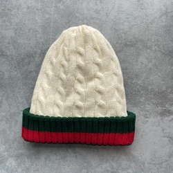 Simple Winter Women's Knitted Hat Plus Velvet Warm Beanie Striped Twist Wool Men's Pullover Cold Hats