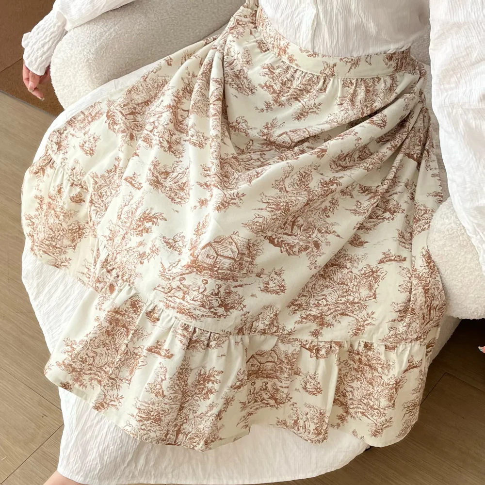 Ink Painting Cotton Apron Beauty Salon Art Ruffled Edge Workwear Home Kitchen Nail Art Baking Waist Apron