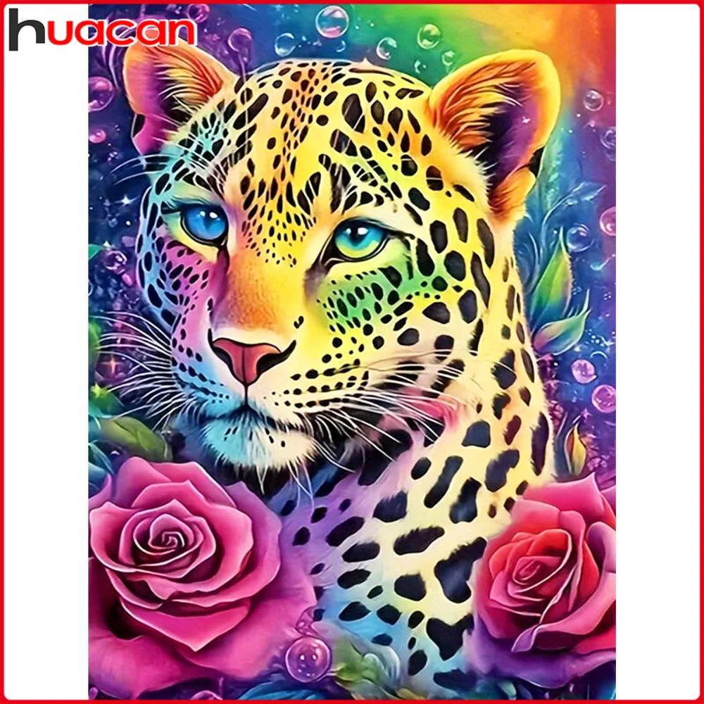 Huacan Diamant-Gemälde, Leopard, Rose, Diamant-Mosaik, Tier-Blume, neue Kollektion, handgefertigtes Geschenk