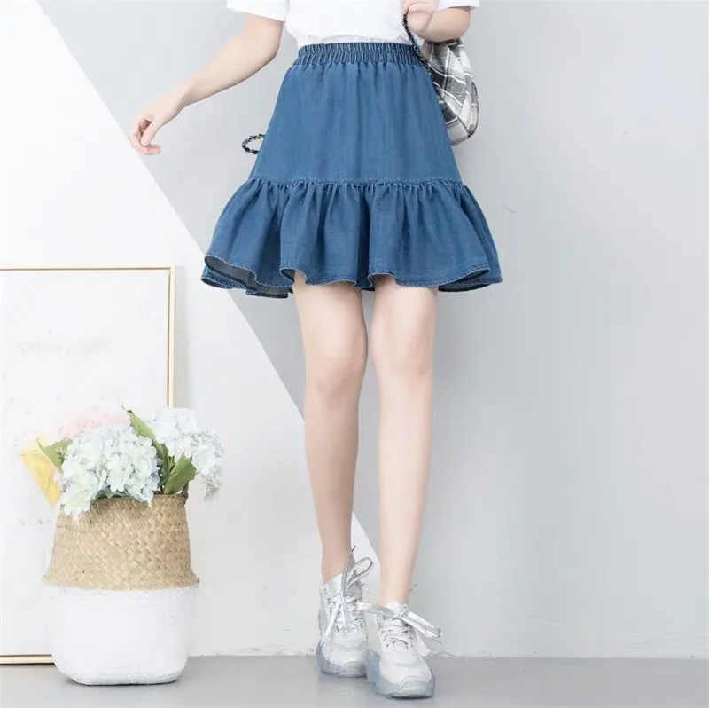 

Fashion 2026 Summer Bohe High Waist Ruffled Beach Short Denim skirt Sexy Pleated Mini Skirts jeans Puff Skirt women clothing