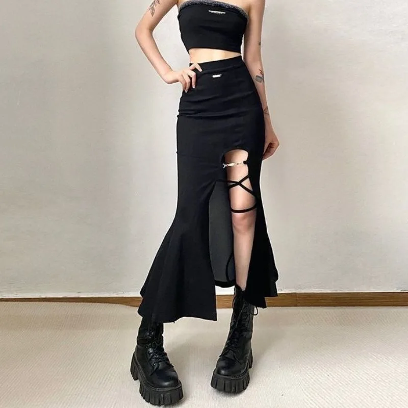 Saias femininas bandagem fenda lateral chique high street doce picante meninas estilo europeu all-match na moda ins popular verão y2k mujer