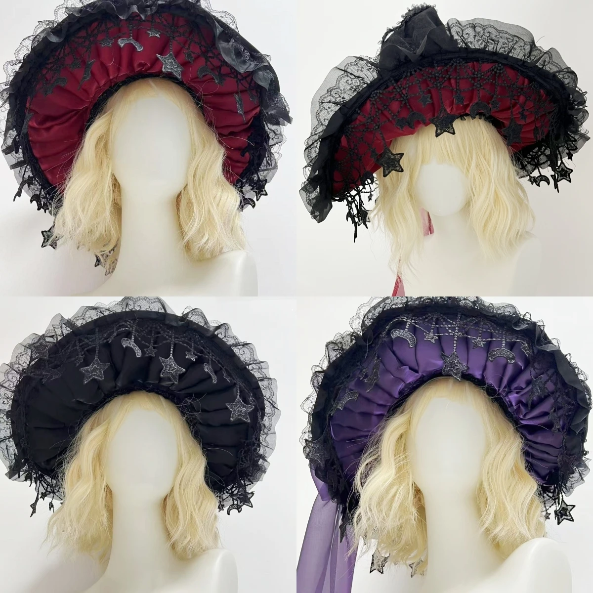 

Children Adults Halloween Witch Hat Women’s Girls Gothic Handmade Bowknot Fleece Lace Lolita princess Ladies Wizard Hat