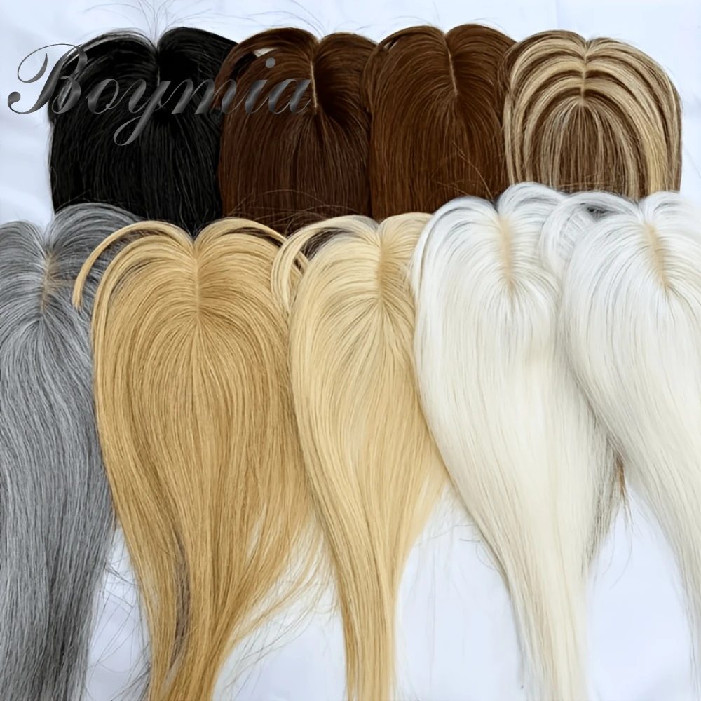 Elegant Women's Human Hair Topper with Bangs, 5*9cm Lace Hairpiece for The Top Of The Head, Quick Transformation, Natural Look, 20g/pack, 8inch-14inch Straight Hair