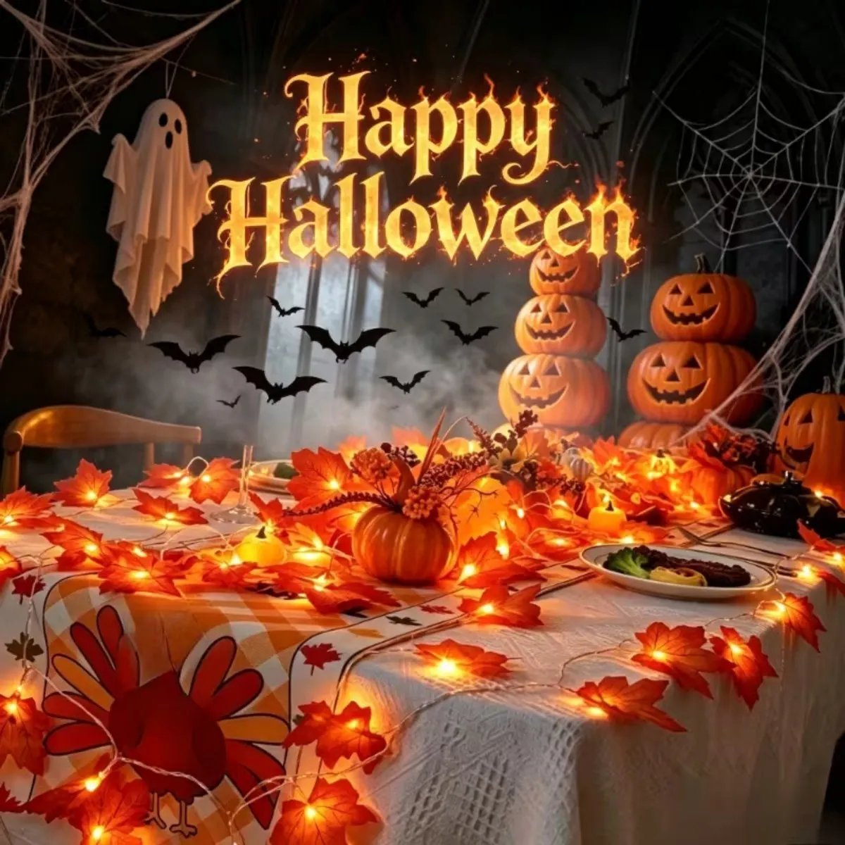 1Pack Maples Leaves Lights Home Battery Operated Autumn Garland Lights for Indoor Outdoor Halloween Thanksgiving Decoration