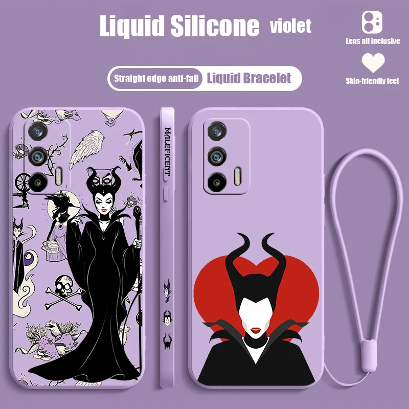 Disney Cute Maleficent For Realme Q5i V23 Narzo 50A 50i 10 9i 8i 7i 6s 6i 5i Prime Global Liquid Left Rope Phone Case