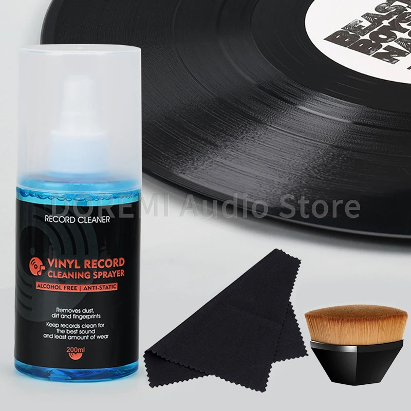 200ml Turntable Cleaner Vinyl LP/CD Record Cleaning Fluid Record Player Dust Removal Anti-static Spray Cleaning Brush Kit