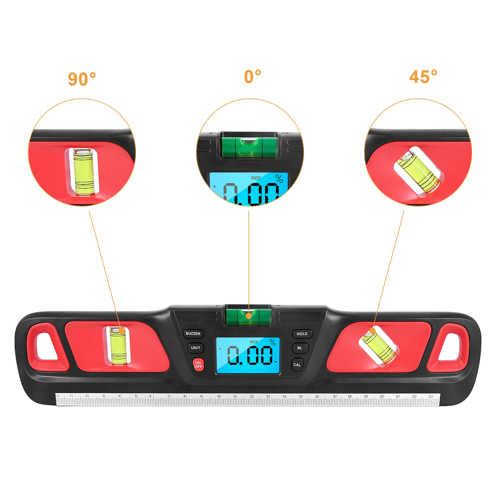 Digital Torpedo Level Protractor Magnetic 4x90°Measuring Range Electronic Angle Grader Inclinometer Electronic Level with Magnet