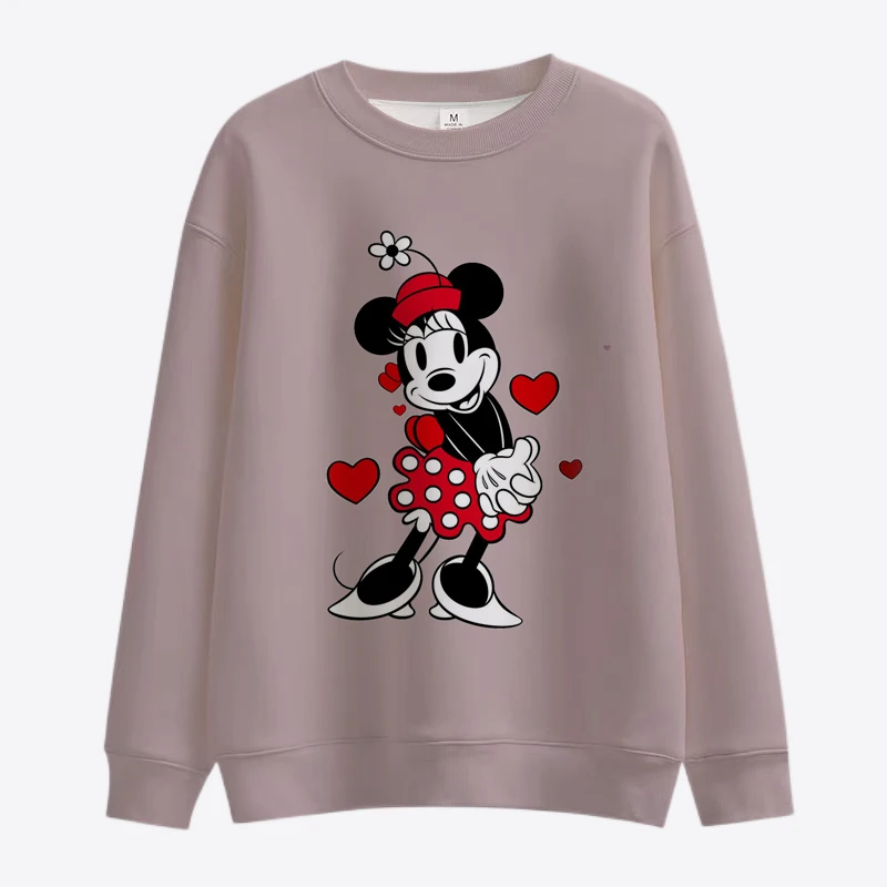 Cartoon Disney Minnie Mickey Sweatshirt Ladies Crewneck Loose Pullover Hoodie Autumn Fun Print Long Sleeve Top