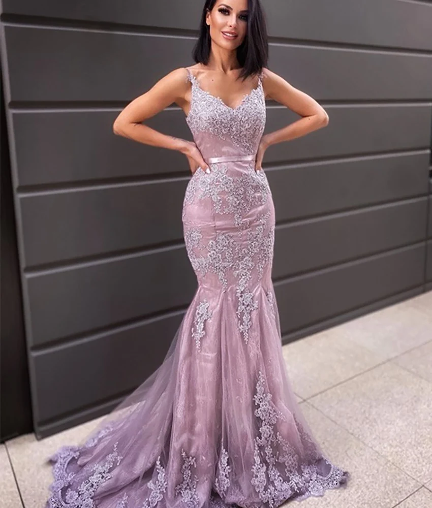 

Customized Sexy Organza Mermaid Spaghetti Straps Appliques Evening Dress Fashion Sleeveless Sweetheart Floor Length Party Gowns