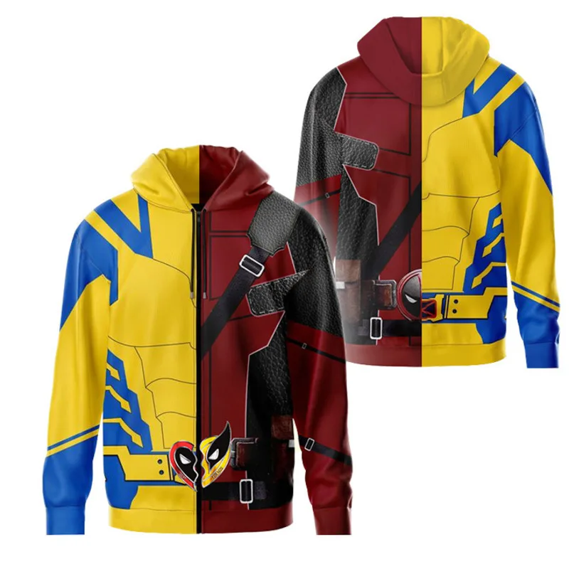 Deadpooled Wolverined Cosplay Hoodie Superhero 3D Polyester Autumn Halloween Unisex Jacket Thin Party Deadpooled Costume