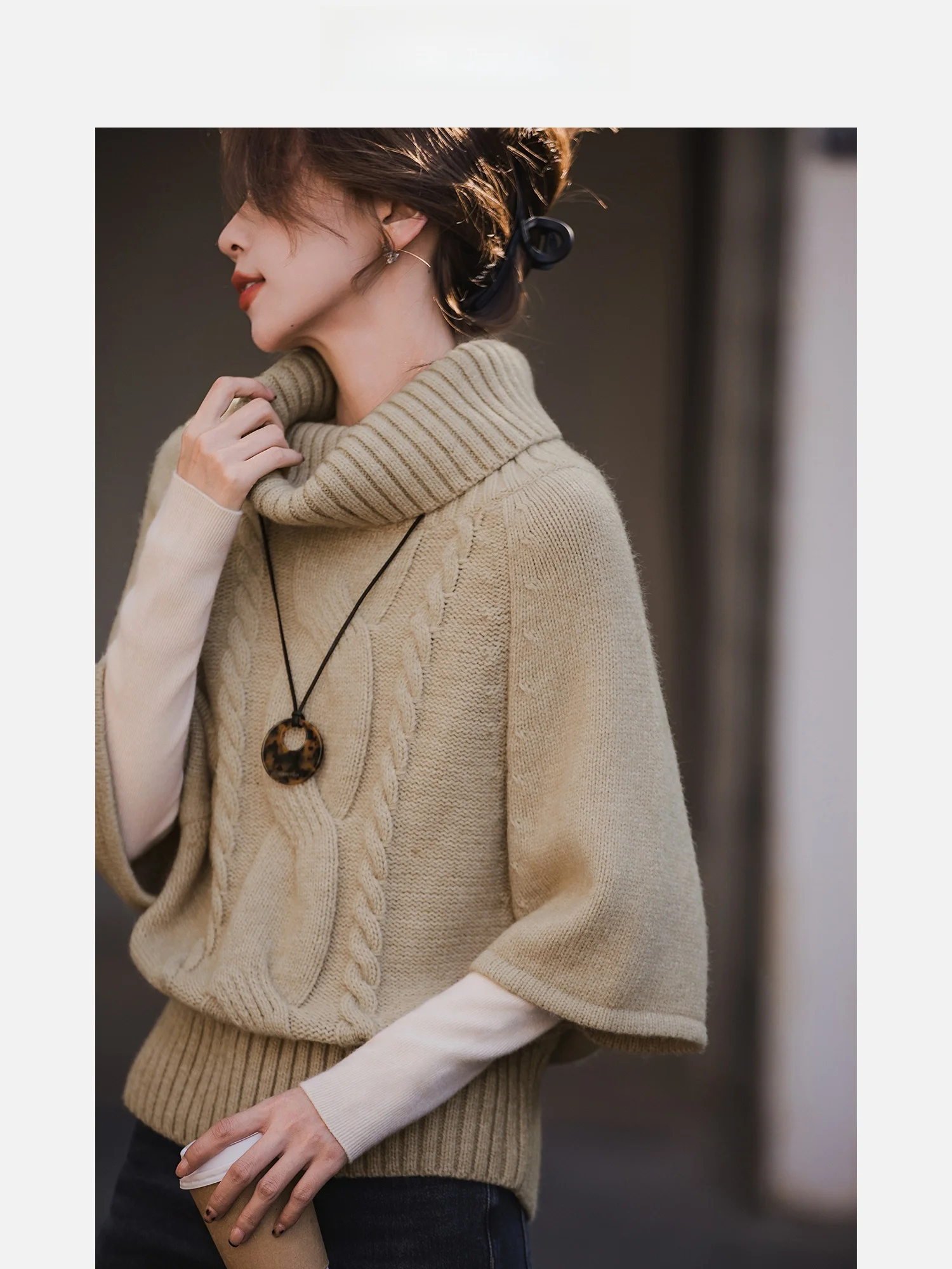 

Warm Sunlight Polar Fce Knitted Sweater Women's Lazy Sle Batwing Sve Sweater Thi Heavy Gauge Retro Patterned Knitwear