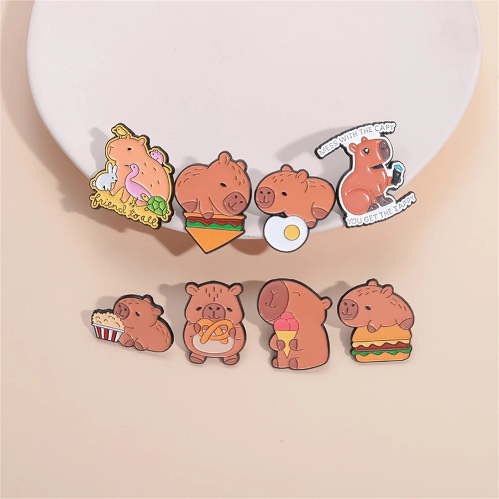 

Wholesale Cute Capybara Enamel Pins Cartoon Animal Hard Metal Brooches Shirt Backpack Lapel Badge Jewelry Gift for Kids Friends