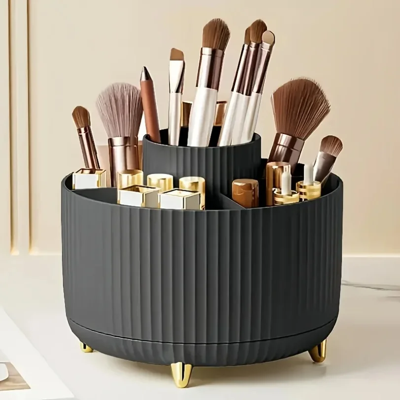 

1pc 360 Rotating Cosmetic Case - Tier ABS Plastic Organizer for Brushes/Lipsticks | Vanity/Bathroom Storage, Quick-Clean Surface