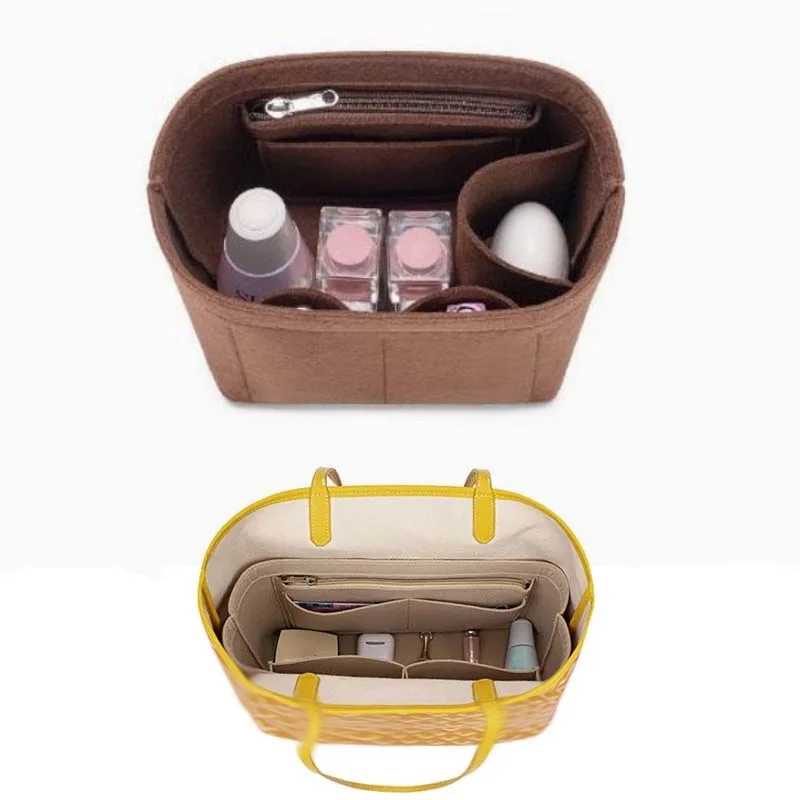 حقيبة إدراج من اللباد منظم مستحضرات التجميل لحقيبة Goyard، حقائب مكياج بسحاب، حقيبة داخلية تناسب حقائب اليد الفاخرة للنساء