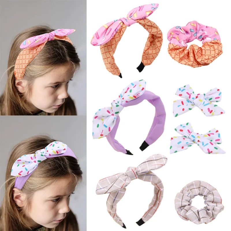 

Oaoleer 2Pcs/set Bunny Ear Hairbands For Baby Girls Elastic Nylon Hair Rope Scrunchies Women Ponytail Holder Hair Accessories