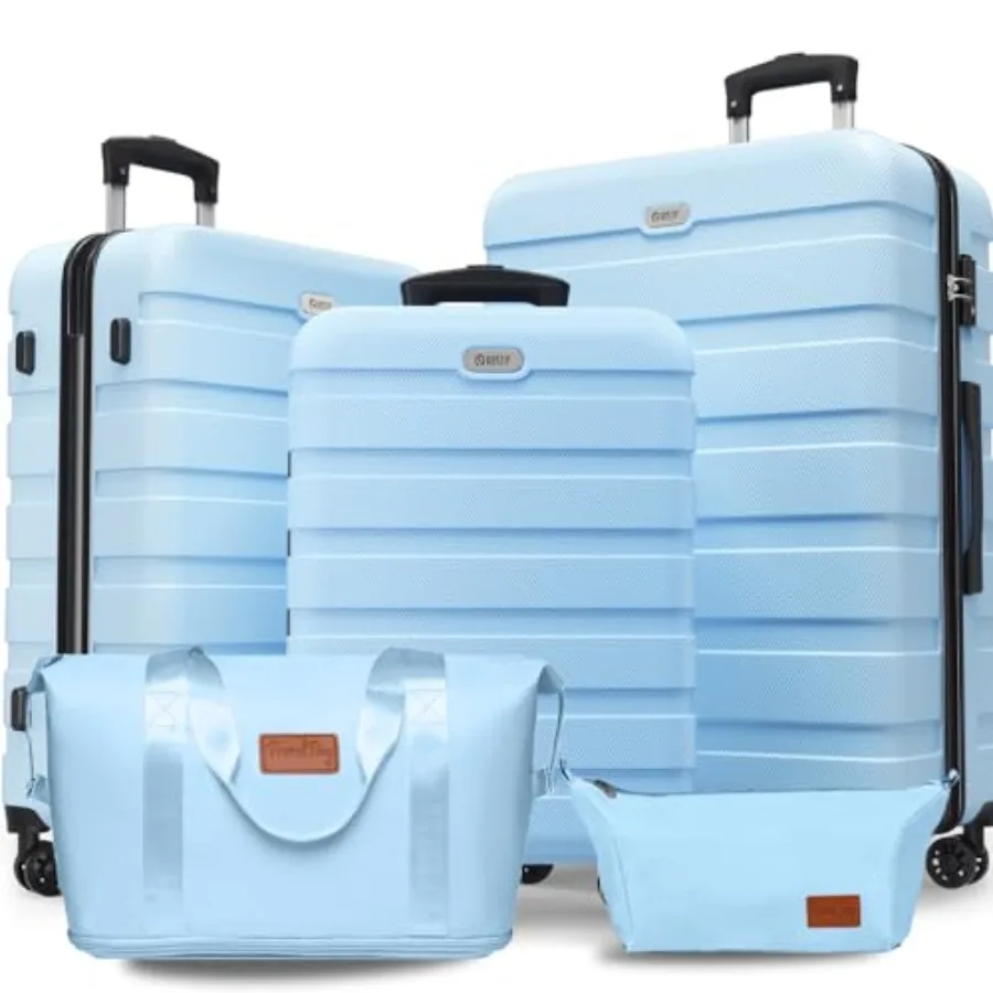 

Light Blue 5-Piece PC ABS Hardshell Luggage Set with 4 Universal Wheels TSA Lock for Traveling Lightweight Carry On Suitcases