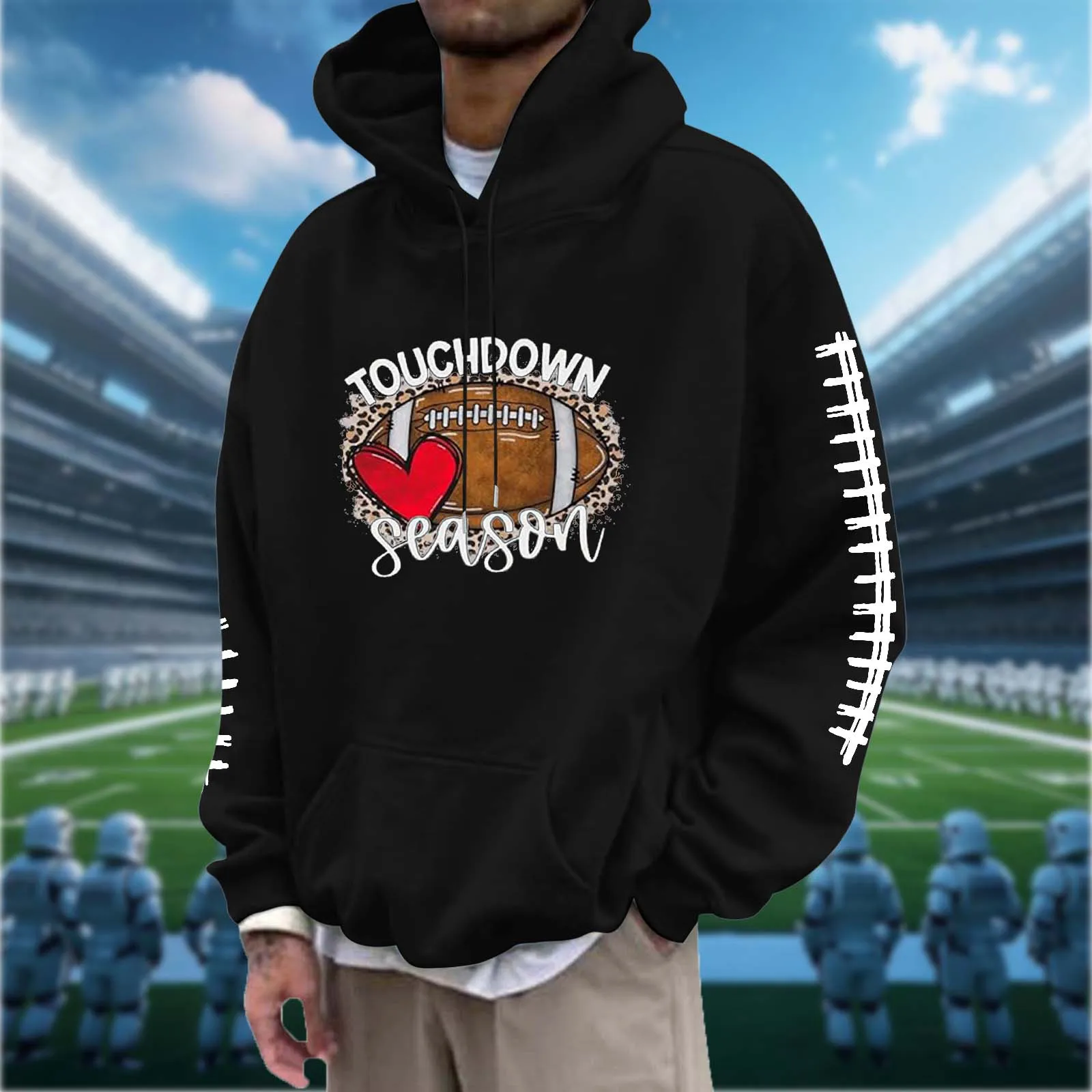 Hoodie e moletom extragrandes, American Vintage Jumper, Touchdown Senson futebol treino, Hoodie gráfico Y2k, tamanho grande, novo