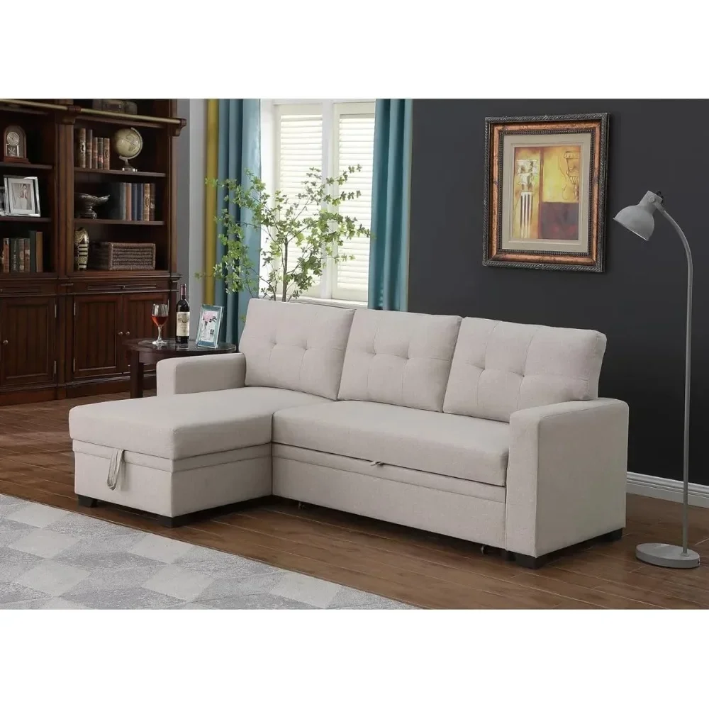 

XMSJ Fabric Reversible Sleeper Sectional Sofa-Beige Living Room Sofas Convertible Modular Furniture Home