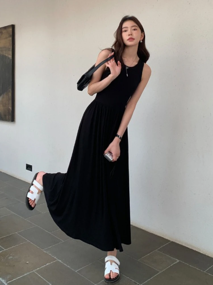 Abito da donna Chic Midi Abiti estivi Elegante tunica Party All-match Semplice senza maniche Moda Casual Stile coreano A-line Mujer