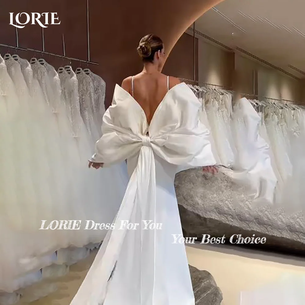 LORIE خمر حورية البحر ألف خط فساتين الزفاف عشوائي عارية الذراعين الساتان مشد الأميرة زي العرائس الحبيب Ruched فستان عروس