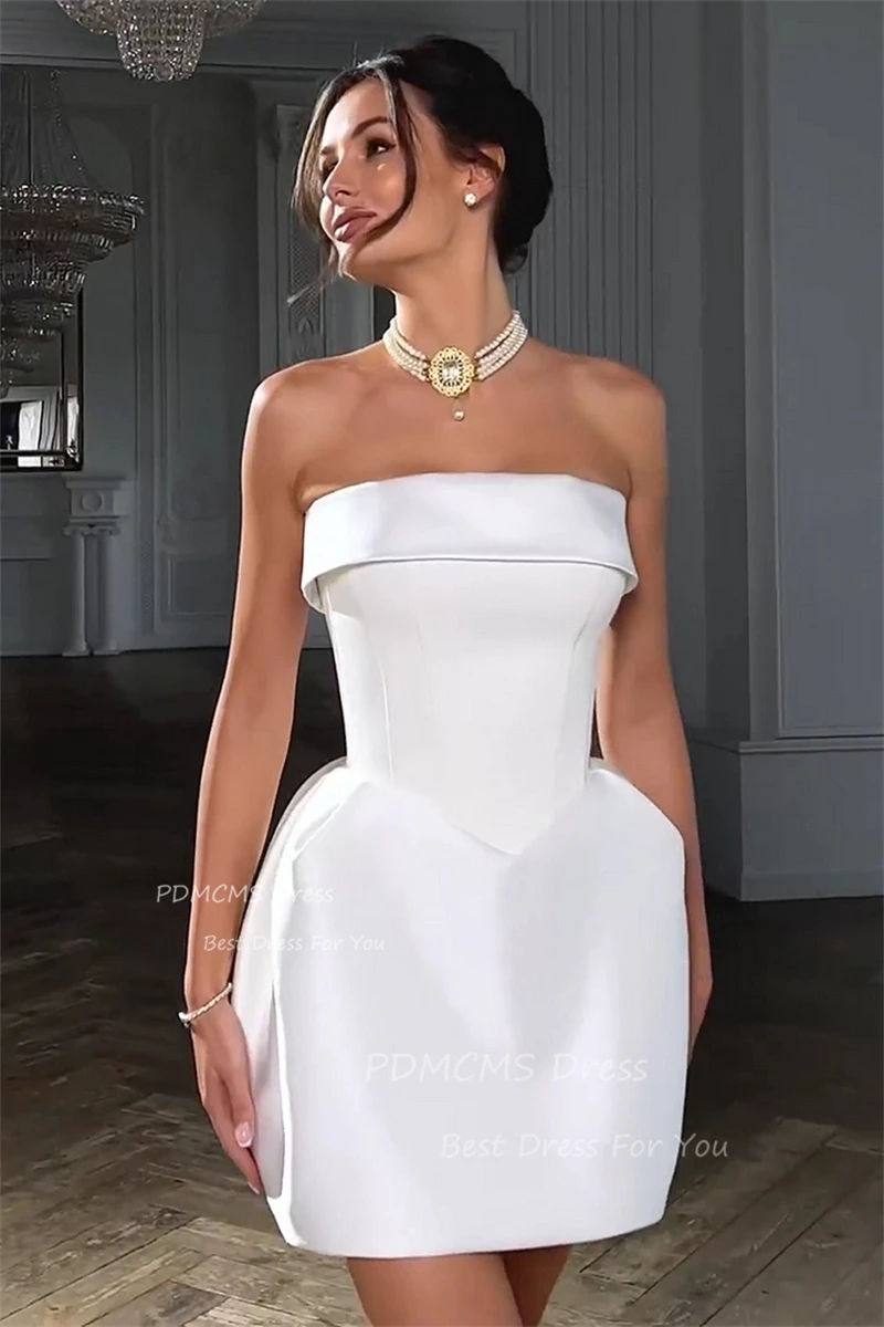 Semplici abiti da sposa corti bianchi Puff senza spalline Mini abiti da sposa Sexy senza maniche abito da festa formale per la sposa compleanno Prom