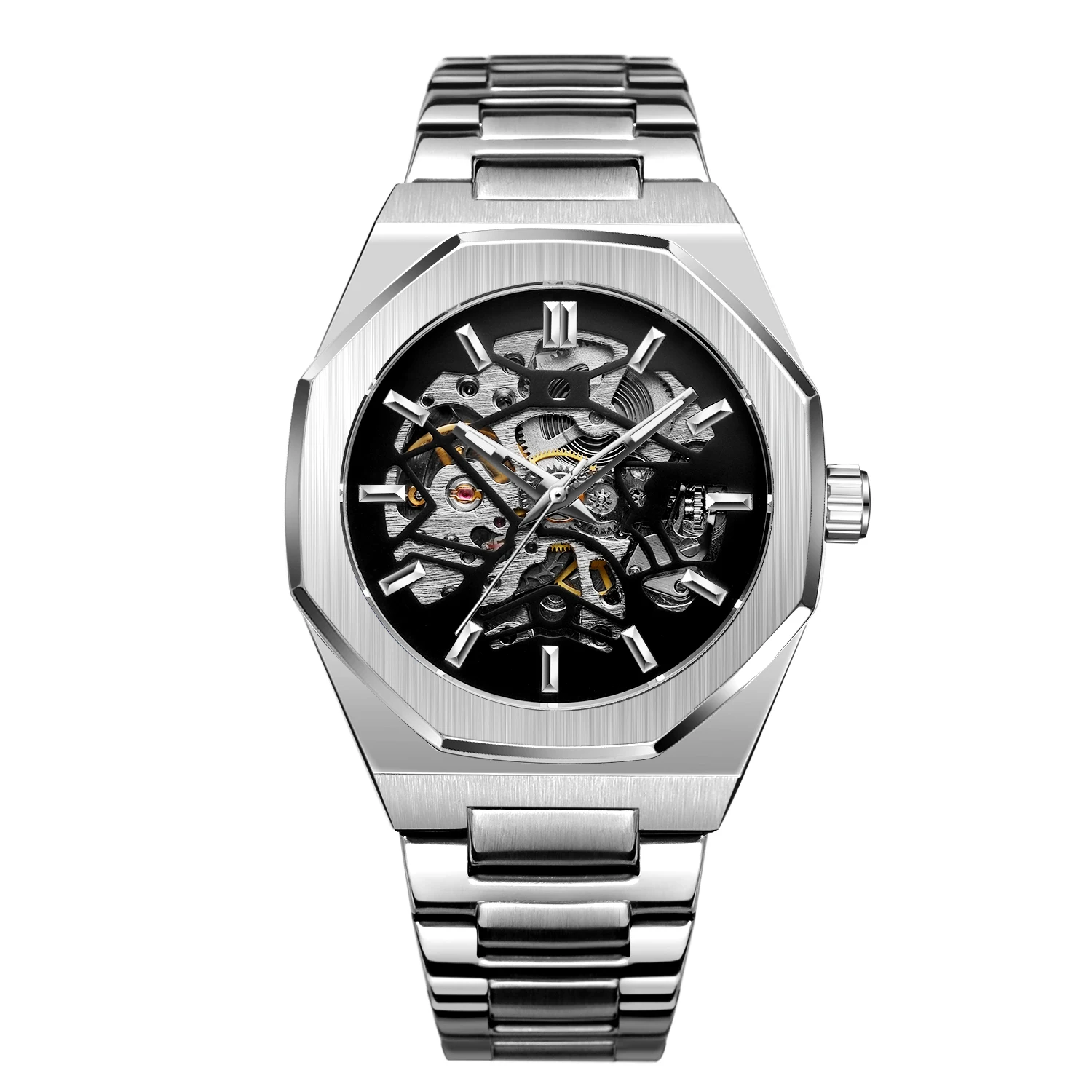 FORSINING-Montres Automatiques pour Homme, Top Marque, Mécanique, Transparent, Étanche, Militaire, Acier Inoxydable, dehors, Montres-Bracelets