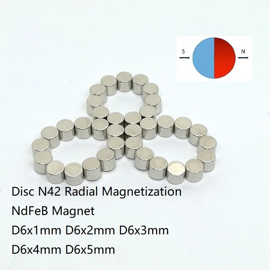 10/50PCS/LOT Magnete al Neodimio N42 a Magnetizzazione Radiale 6*1 6*2 6*3 6*4 Magneti Permanenti Potenti al Neodimio 6x1 6x2 6x3 6x4 6x5