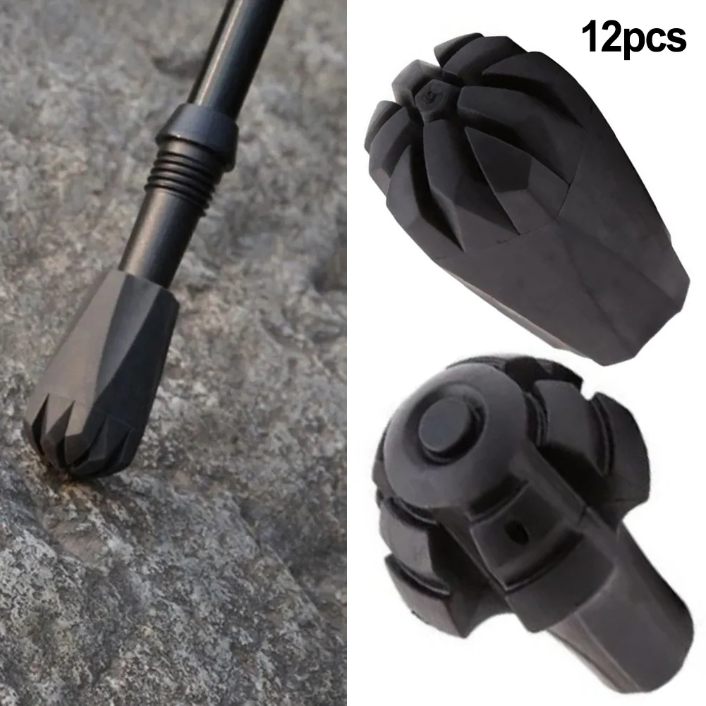 /24PCS /Black /Plastic Non-Slip Rubber Covers Shock Absorption Wear Tips For Hiking Trekking Poles Mountaineering Camping Gear A