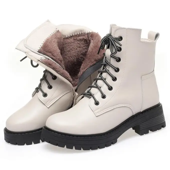 

New Autumn Winter Warm Women's Ankle Boots Women Chunky Heel Black Shoes Woman Non Slip Genuine Leather Warm boots for women