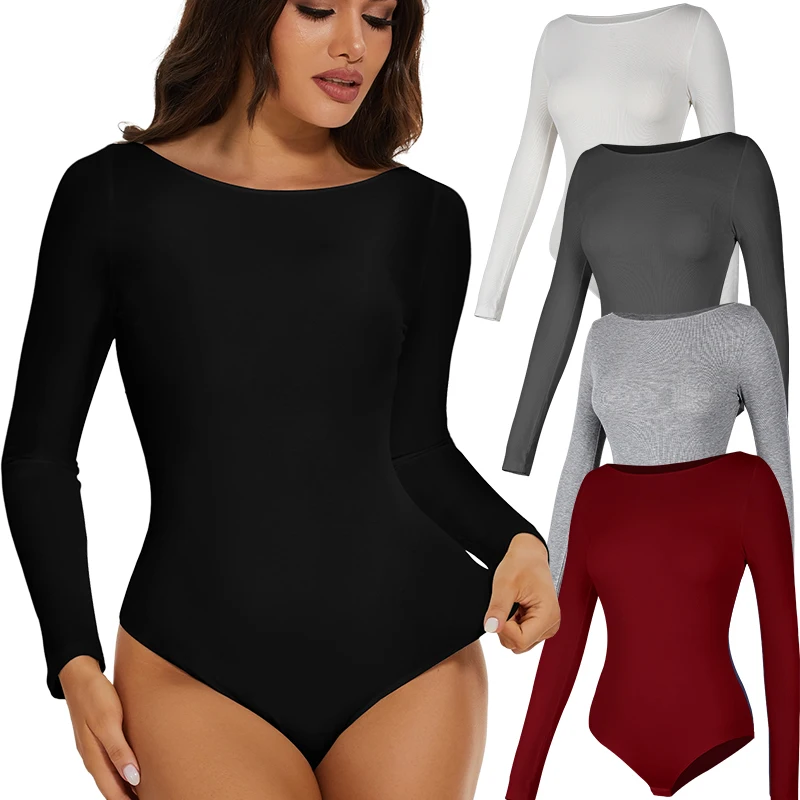 Womens Bodysuit off-the-shoulder Shapewear Thermal Underwear Tops Tummy Control Belly Compression Bottoming Shirt Jumpsuits