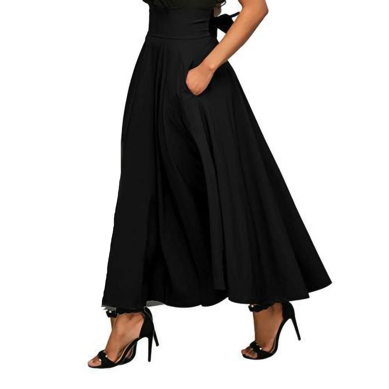 High Waist Pleated Long Skirts Women Autumn Vintage Flared Full Swing Satin Skirt Female Casual Elegant A-line Slim Party Faldas