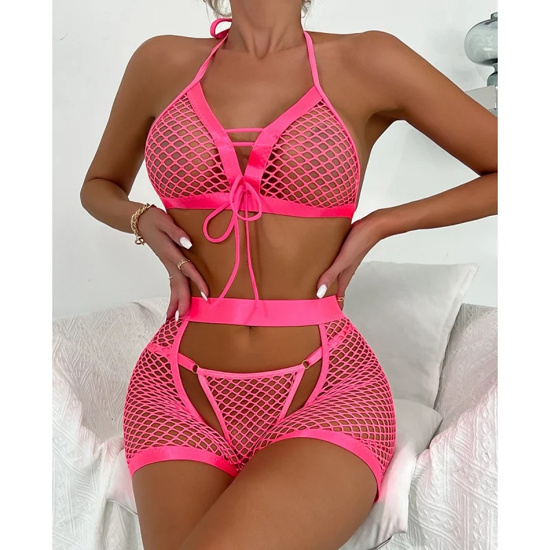 Bikini Fashion Sexy Lingerie Mesh See-through Sexy Soft Women's Three-Piece Suit