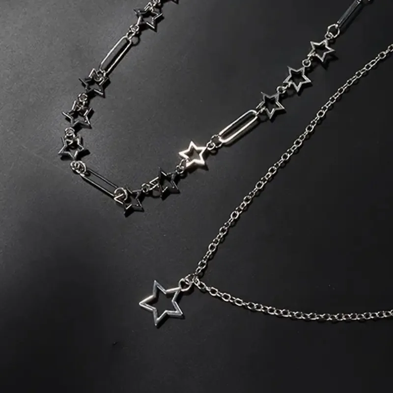Personalized Punk Style Hollowed Out Stars Chain Double Layer Necklace Ladies Y2k Fashion Trend Holiday Party Accessories Gifts