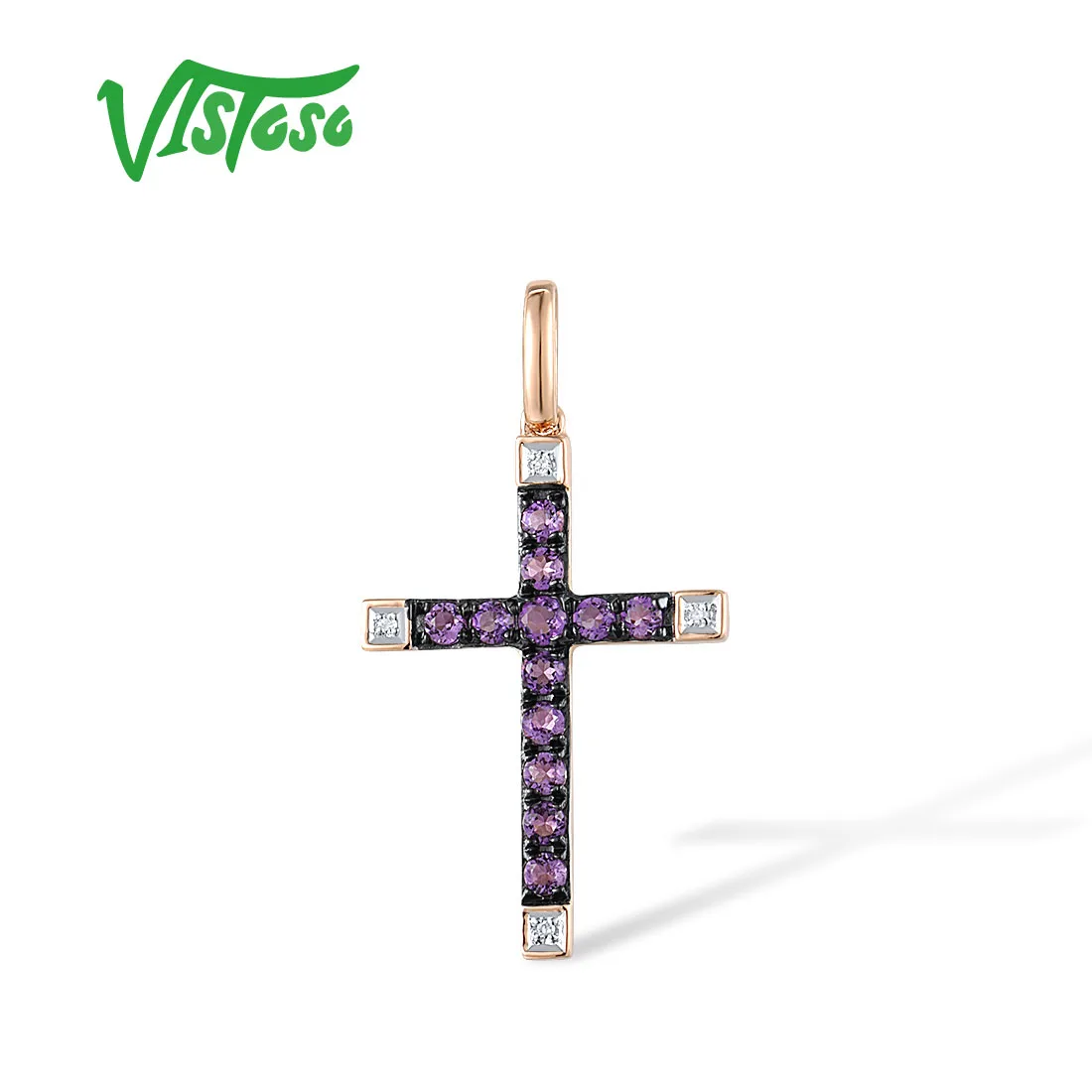 VISTOSO 14K 585 Rose White Gold Pendant For Women Sparkling Diamond Amethyst Sapphire Cross Style Classic Trendy Fine Jewelry