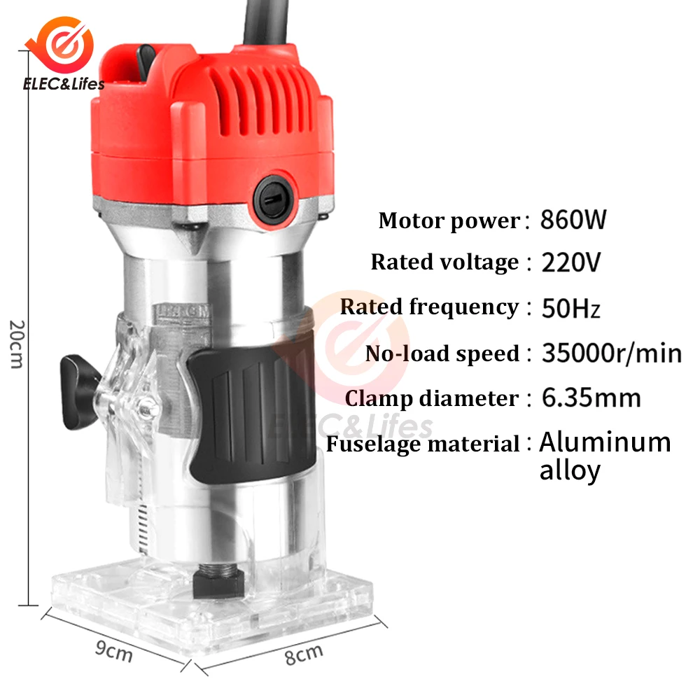 220V 800W 30000rpm Manual Wood Router Woodworking Electric Trimmer With Milling Cutter Machines Power Carpentry Tool Combo Kit