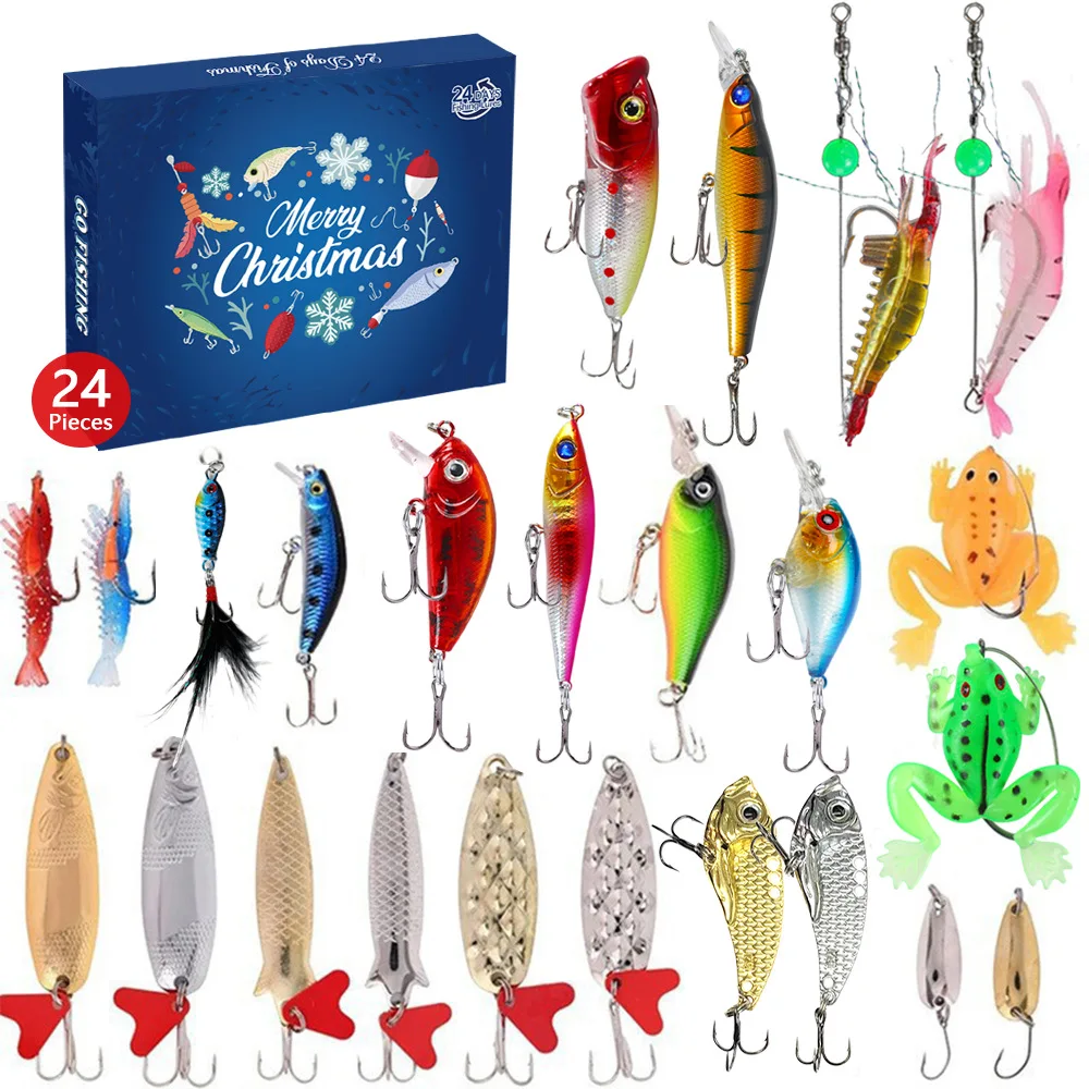 Angelzubehör-Set Adventskalender 24 Tage Weihnachts-Countdown-Kalender Angelköder-Box Weihnachtsgeschenke für Angelbegeisterte – Detail 1