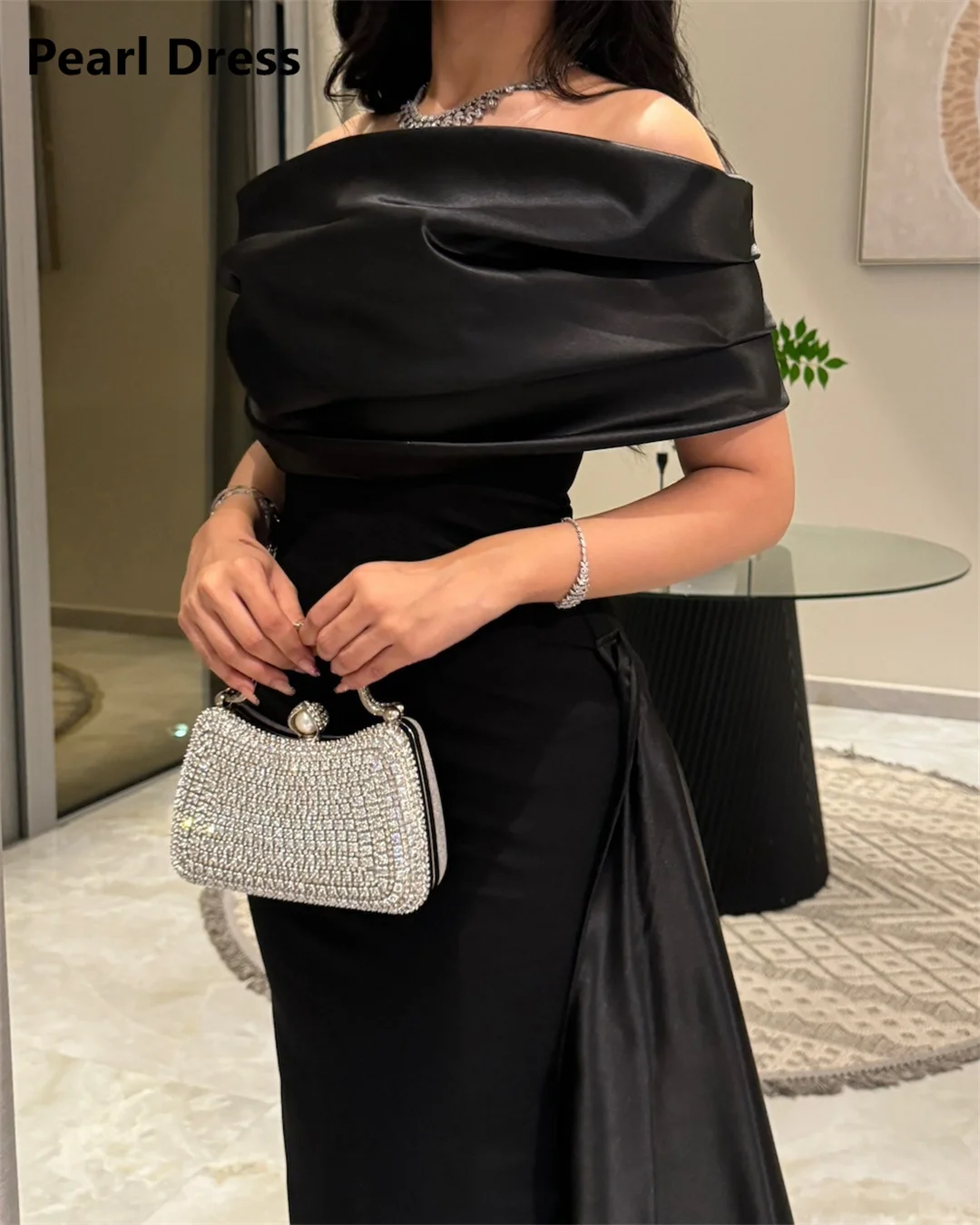 Pearl Off the Shoulders Luxury Woman Evening Dress Women Elegant Party Dresses Woman Wedding Black Custom Made Fish Tail Prom