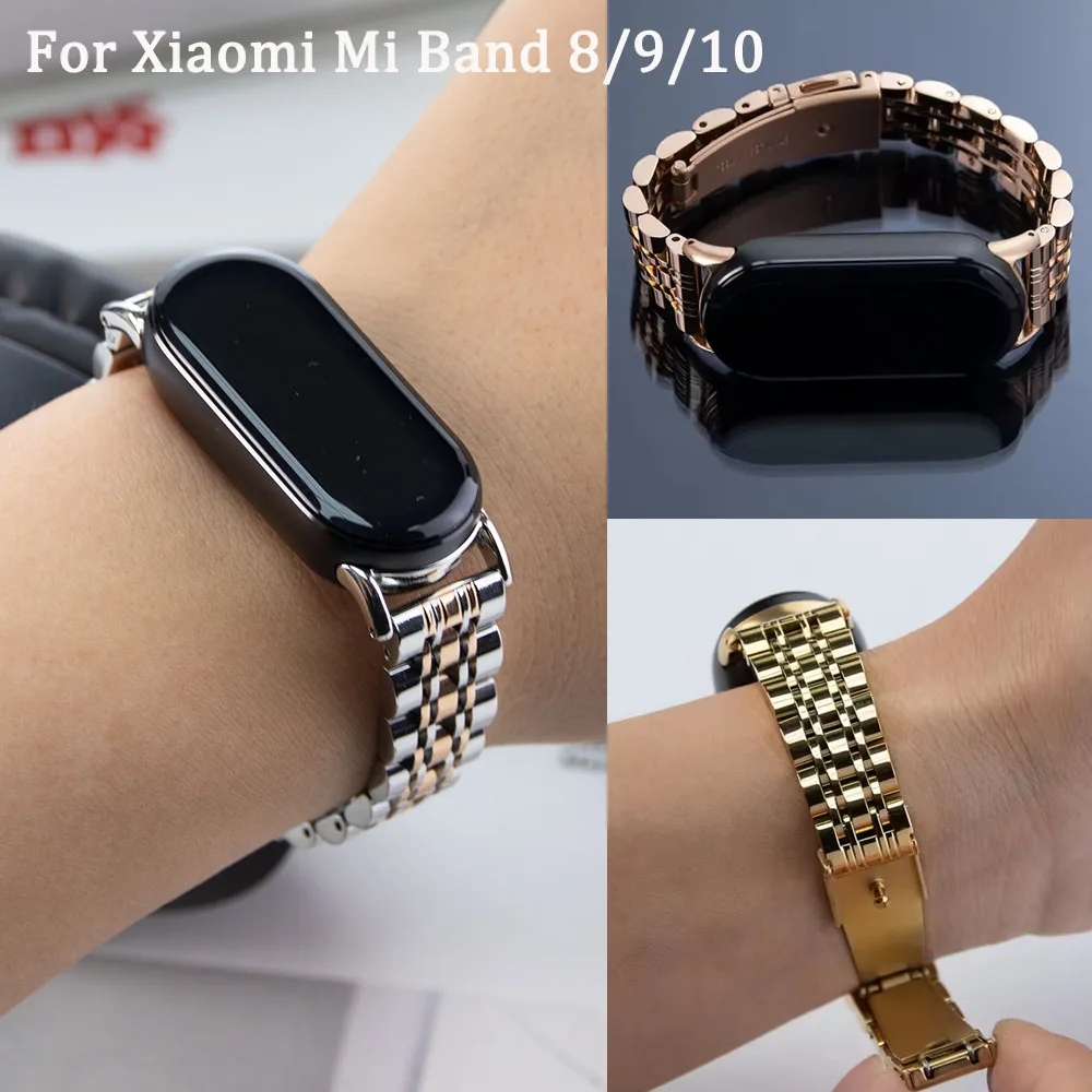 Luxus Metall Armband Für Xiaomi Mi Band 10 9 8 Armband Für Xiaomi Mi Band 8/9/10 Edelstahl faltschließe Armband
