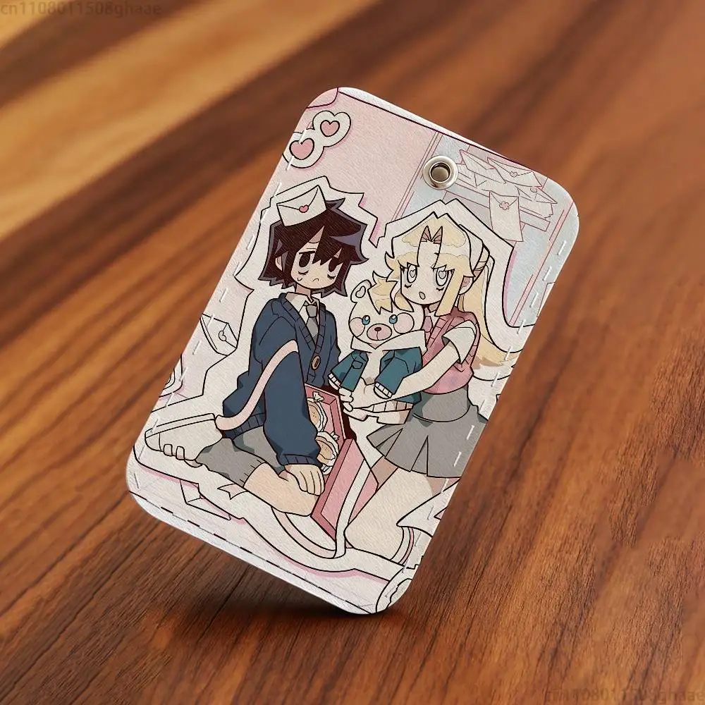 아이 러브 에이미 AMY x BIBI 애니메이션 직사각형 카드 케이스 키체인 액세스 카드 가방 키 태그 링 가죽 카드 홀더 키 링 액세스