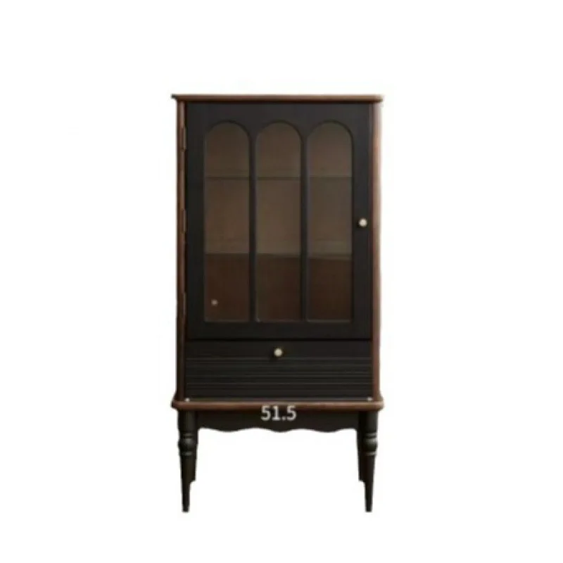 

French retro solid wood coffee table TV cabinet black American living room floor locker storage cabinet
