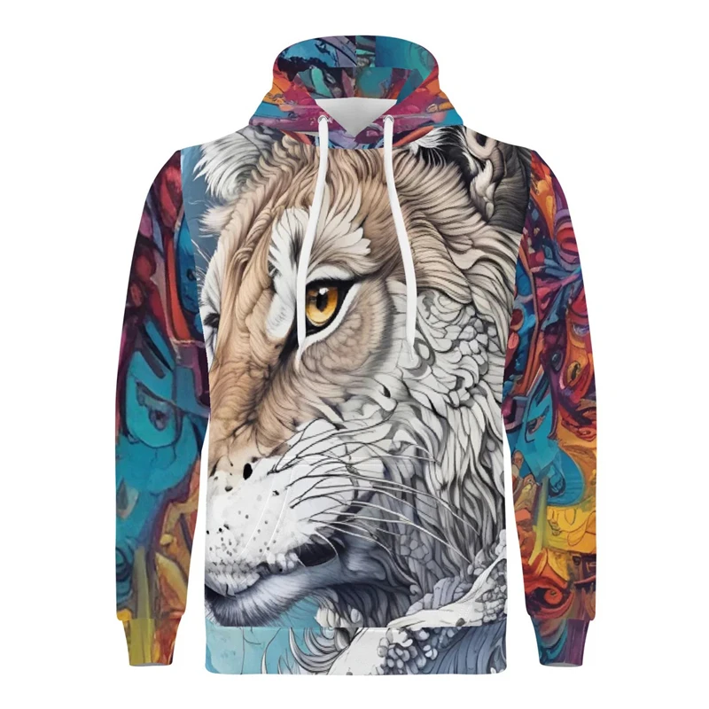 AI Painting Cool Animal Hoodie Men's 3D Printing Long Sleeve Pullover Sweatshirt Streetwear Harajuku Fashion Trend Hoodies