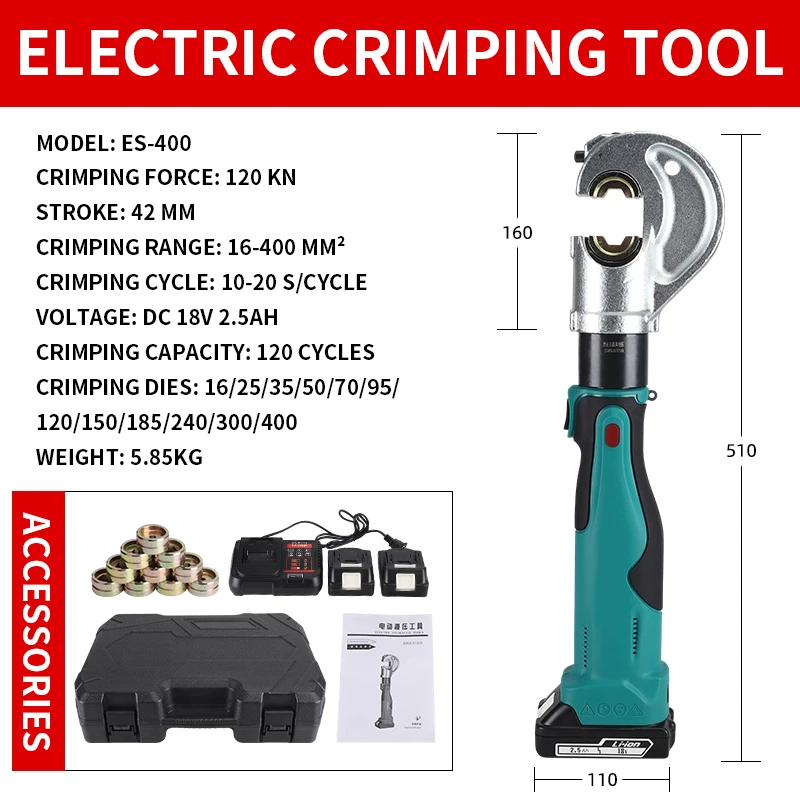 Mini Rechargeable Electric Hydraulic Crimping Pliers | ES-300/400 Portable Cable Copper Terminal Crimping Tool for Electricianol