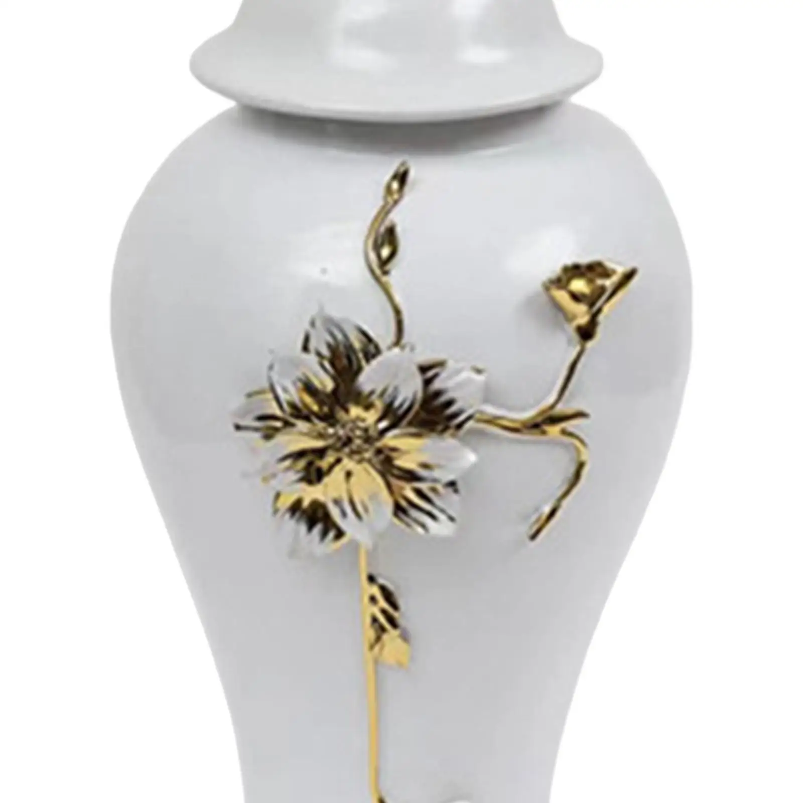 Ceramic Vase Storage Jar with Lid Ginger Jar White Kitchen Decor Table Floral Arrangement Decorative Oriental Style Glazed
