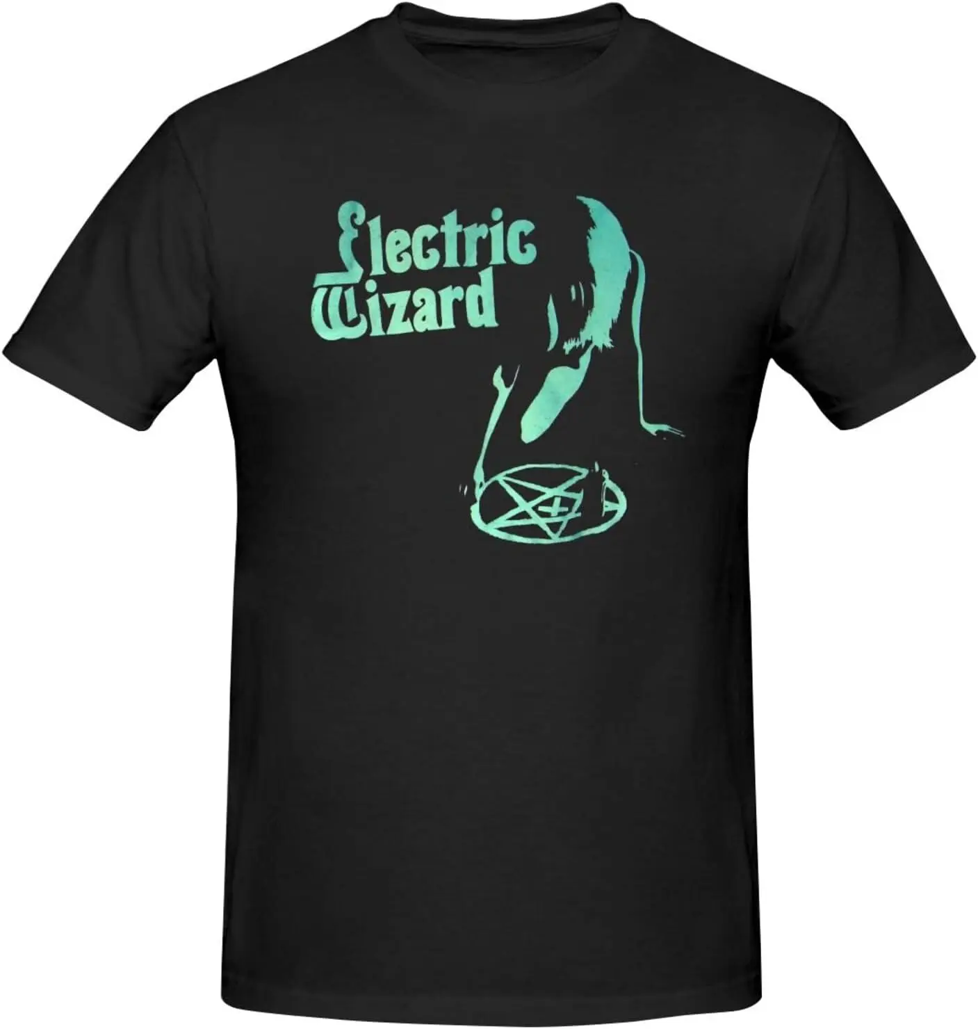 Electric Muisc Wizard T-Shirt Men'S Cotton Hipster Hip Hop Longline Crewneck Tee