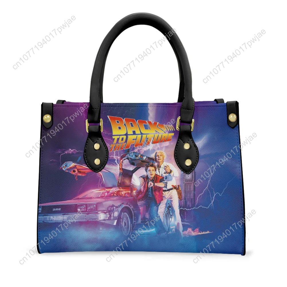 Back to The Futures Movies Tote Bag Purse Womens Mens Personalized Text Image PU Leather Handbag Business Shopping Gift Bags