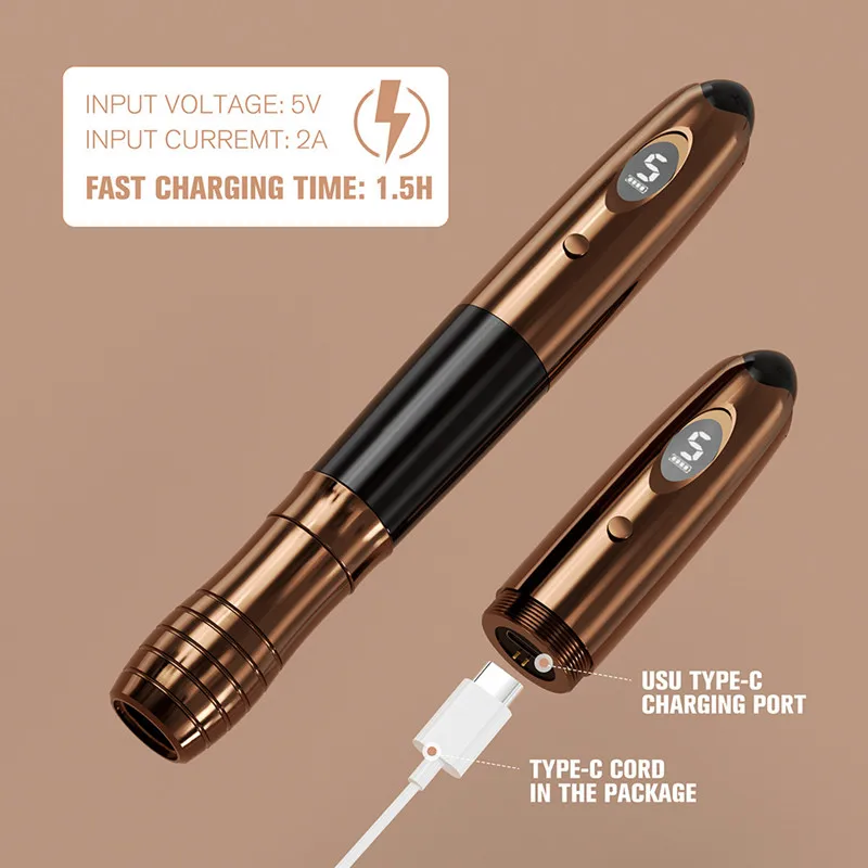 Pink Brown Double Battery Tattoo Pen Wireless Charging Tattoo Machine Lip Eyeliner Eyebrow Permanent Makeup Tattoo Machine Pen