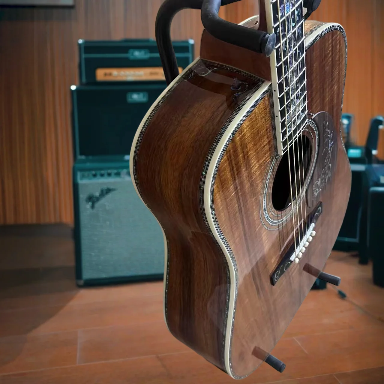 Premium Koa Grand Floral Vase Abalone Inlay Acoustic Guitar Koa Top Ebony Fingerboard Pickup Included 41 Inch  Gift