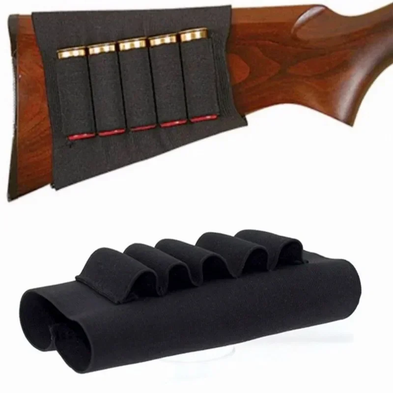 5-Hole Carrier Bag Shotgun Shell Butt Stock Molle Shell Cartridge Holder Extra Round for 12/20GA Hunting Sports Accessories